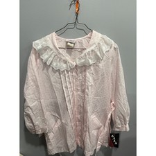 Vintage GALS Pink Lace Collar Pajama Top Button Front Made in USA Size L NEW
