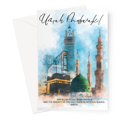Umrah Mubarak Greeting Card, Islam, Muslim, Makkah, Madina, Congratulations