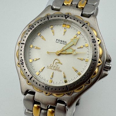 Fossil Quartz Watch PR-5008 Men Dual Tone 50m Rotating Bezel New Battery 