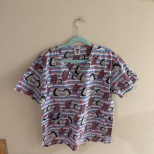 Betty Boop Striped Scrub Top, Pink and Blue, Size L