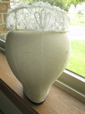 Vintage Ivory Lace/Pearl Crown-Style Bridal Headpiece