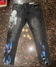 Industrial Indigo Blue Fire Dove Black Vintage Retro 42x34 Distressed Jeans