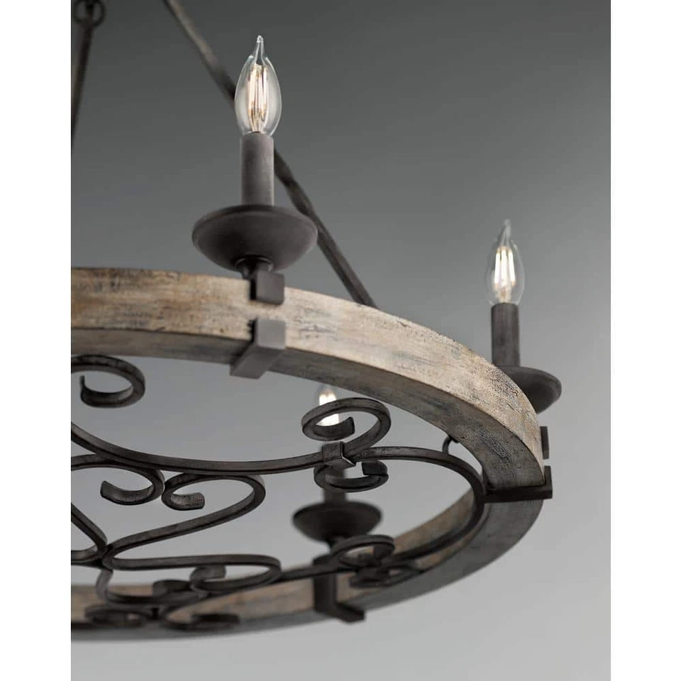 Люстра колесная KICHLER Taulbee 28,5 дюйма 6 ламп выветренный цинк фермерский дом универсал - Изображение 3 из 4