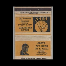 Matchbook Cover Advance Match Co. Gray's Apt. Hotel Chicago IL