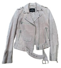 Review Jacket Women’s Small 100% Leather Pink Belted Velour Motorcycle Jacket