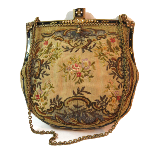 ๐ Vintage Antique Embroidered Purse Needle Work Jewelled Frame๐