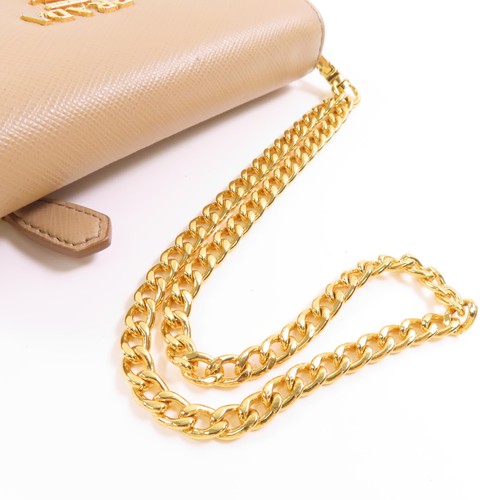 PRADA GHW Porta Carte con Catena Pelle Saffiano Beige - Foto 7 di 11