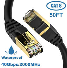 50FT CAT8 Network 40Gbps Outdoor UV Waterproof Copper PoE RJ45 Ethernet Cable