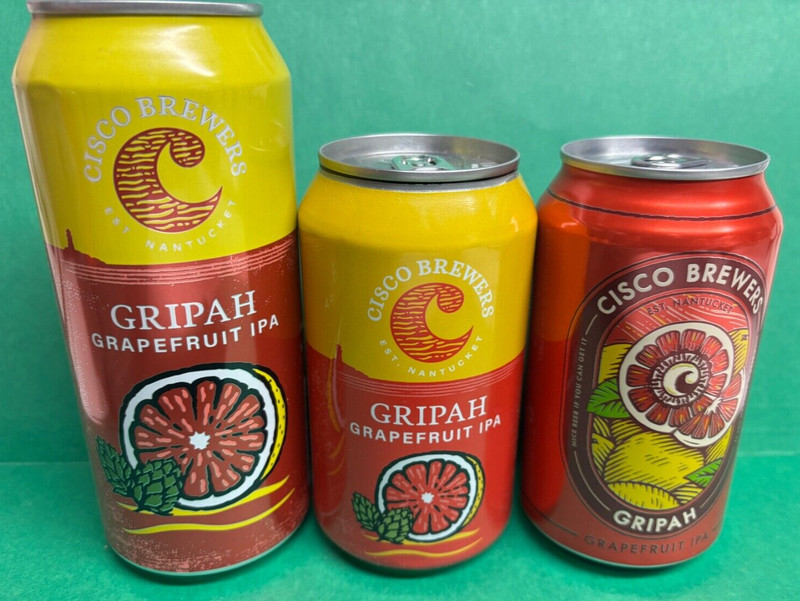 "1" OF 3 DIFF.  CISCO BREWERS GRIPAH GRAPEFRUIT IPA BEER CAN NANTUCKET MA. NH.