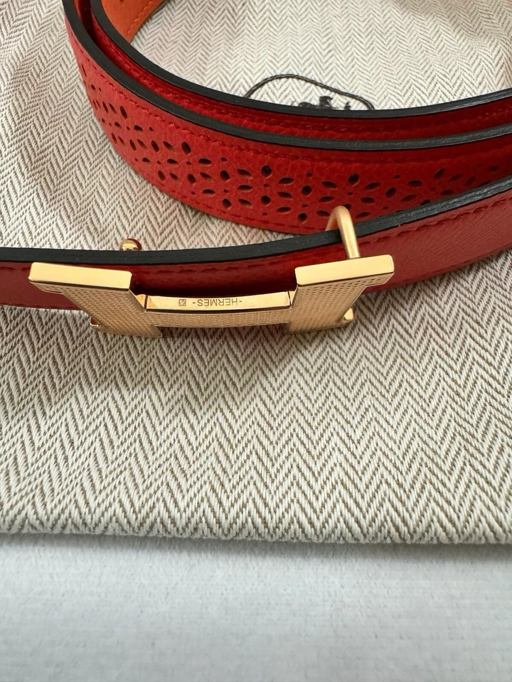 Auténtico Cinturón Hermes Constance Mujer Reversible Naranja/Rosa Jaipur 36cm Foto 3 de 4