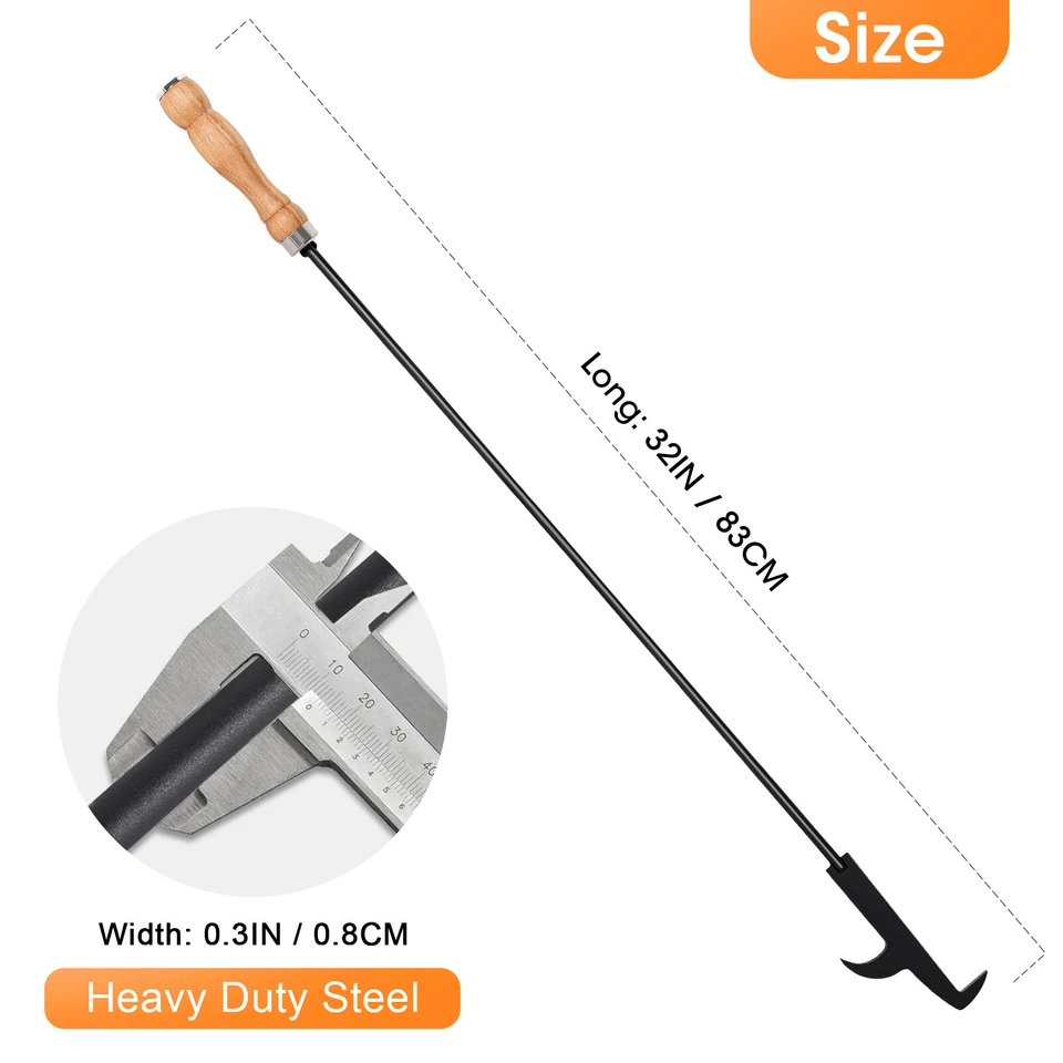 Herramientas para fogata de 32" pinzas para leña fuego póker madera al aire libre barbacoa herramientas de alta resistencia Foto 4 de 4