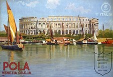 Vintage Illustrated Travel Poster CANVAS PRINT Italy Coliseum Pola  A3