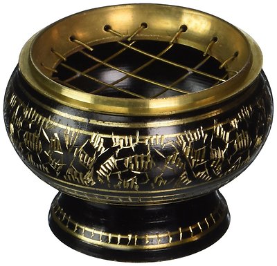 Decorated Brass Charcoal Screen Incense Burner: 3 Piece Set