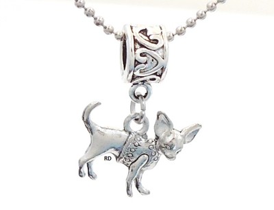 Adorable Chihuahua Charm on Heartprint Slider for Bracelet OR Necklace