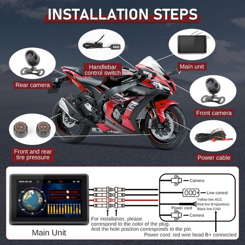 Motorrad Dashcam 1080P Vorne Hinten Kamera Loop Aufnahme 140° Weitwinkel TPMS - Afbeelding 12 van 16