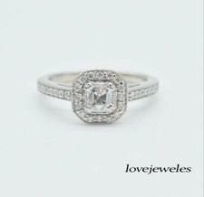 1.50CT Asscher Cut Real Moissanite Halo Engagement Wedding Ring 925 Silver