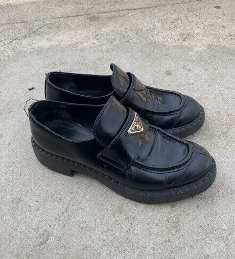 PRADA Women's Black Chocolate Brushed Leather Loafers Size 39 | eBay