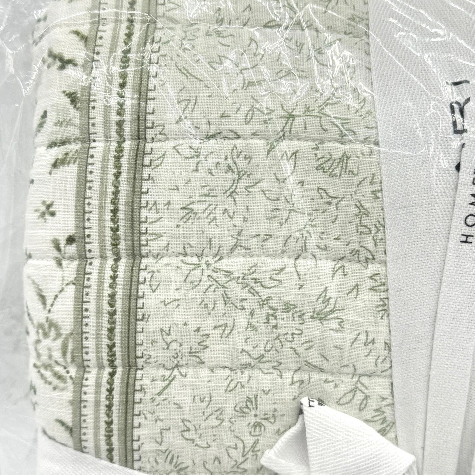 Tahari 花卉积木印花鼠尾草绿色国王 3 件套双面被套床上用品新品 — 第 3/4 张图片