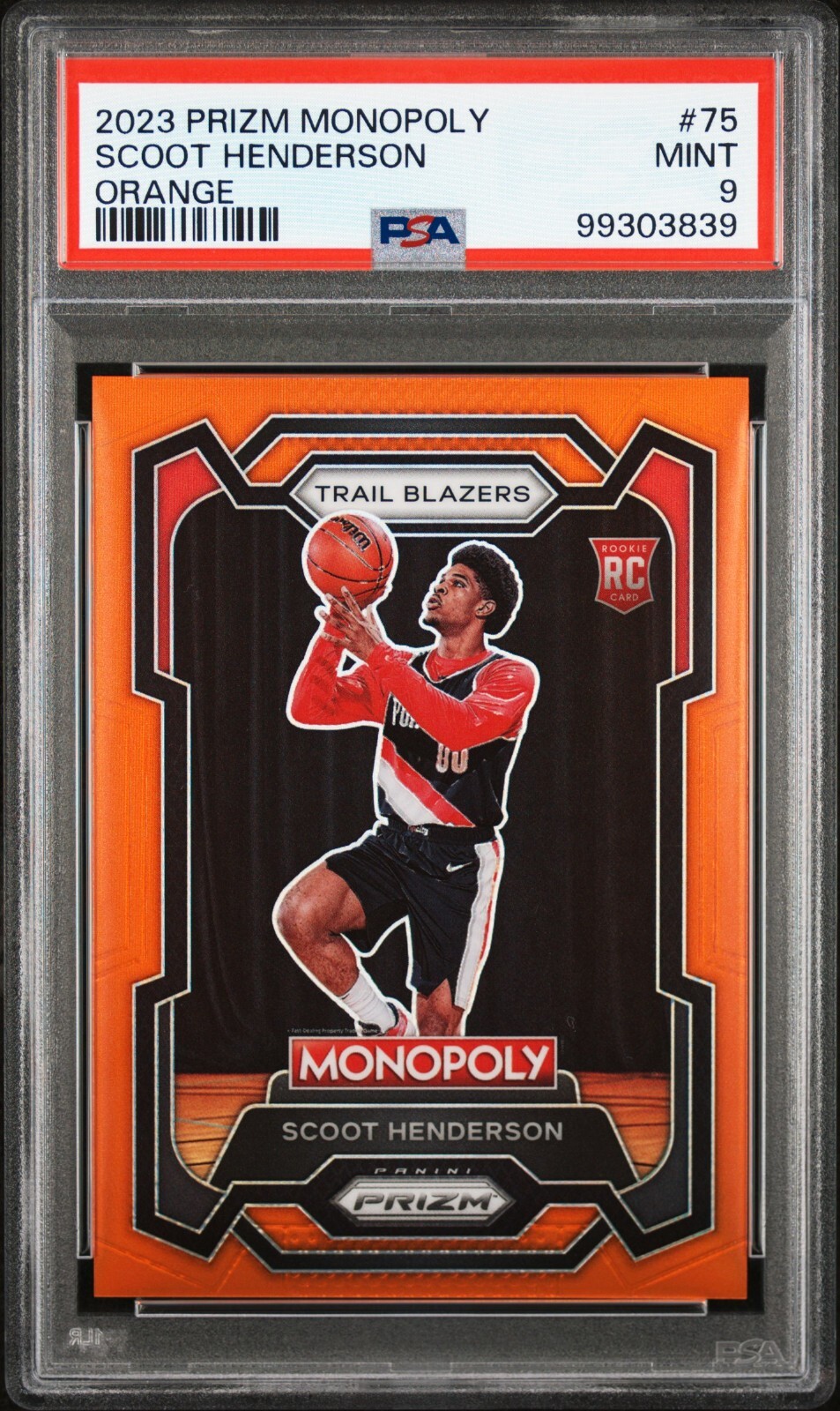 Scoot Henderson 2023 Panini Prizm Monopoly Orange Prizm /124 PSA 9 Rookie