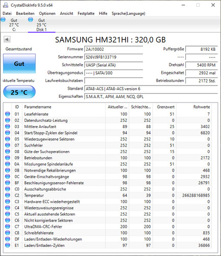 SAMSUNG Spinpoint M7E 320GB, 2.5", 8MB Cache, 5400rpm, SATA 3Gb/s, (HM321HI)