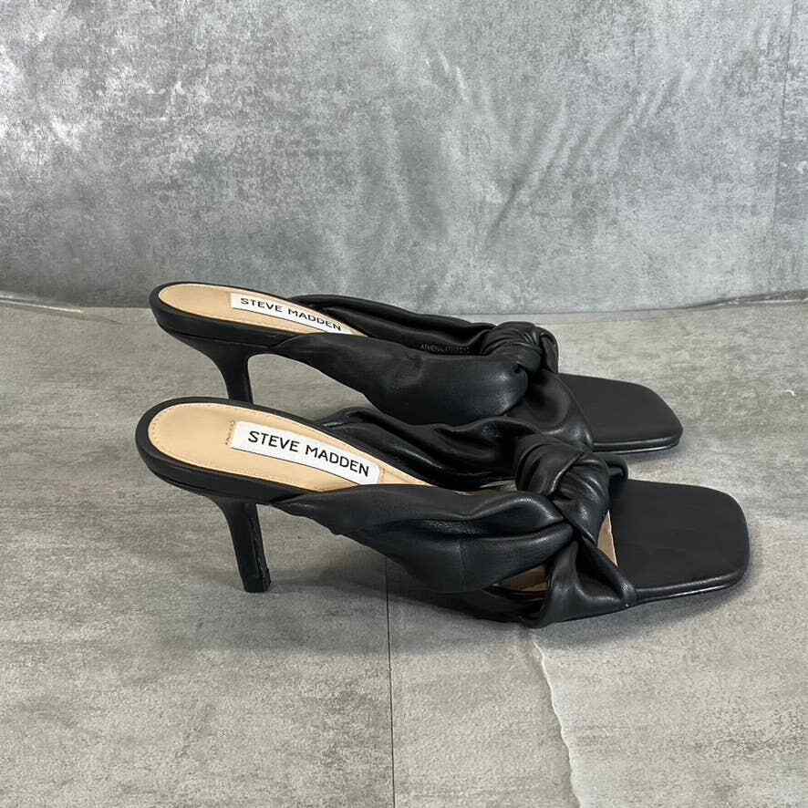 Steve Madden Women's Black Faux-Leather Athena Square-Toe Knotted Sandals  SZ 6 | eBay