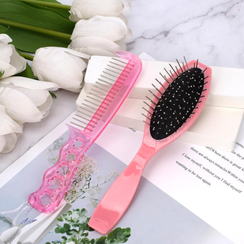 2 PCS Wig Brush Set - Stainless Steel Metal Bristle Comb and Cushion Detangling - Picture 2 of 12
