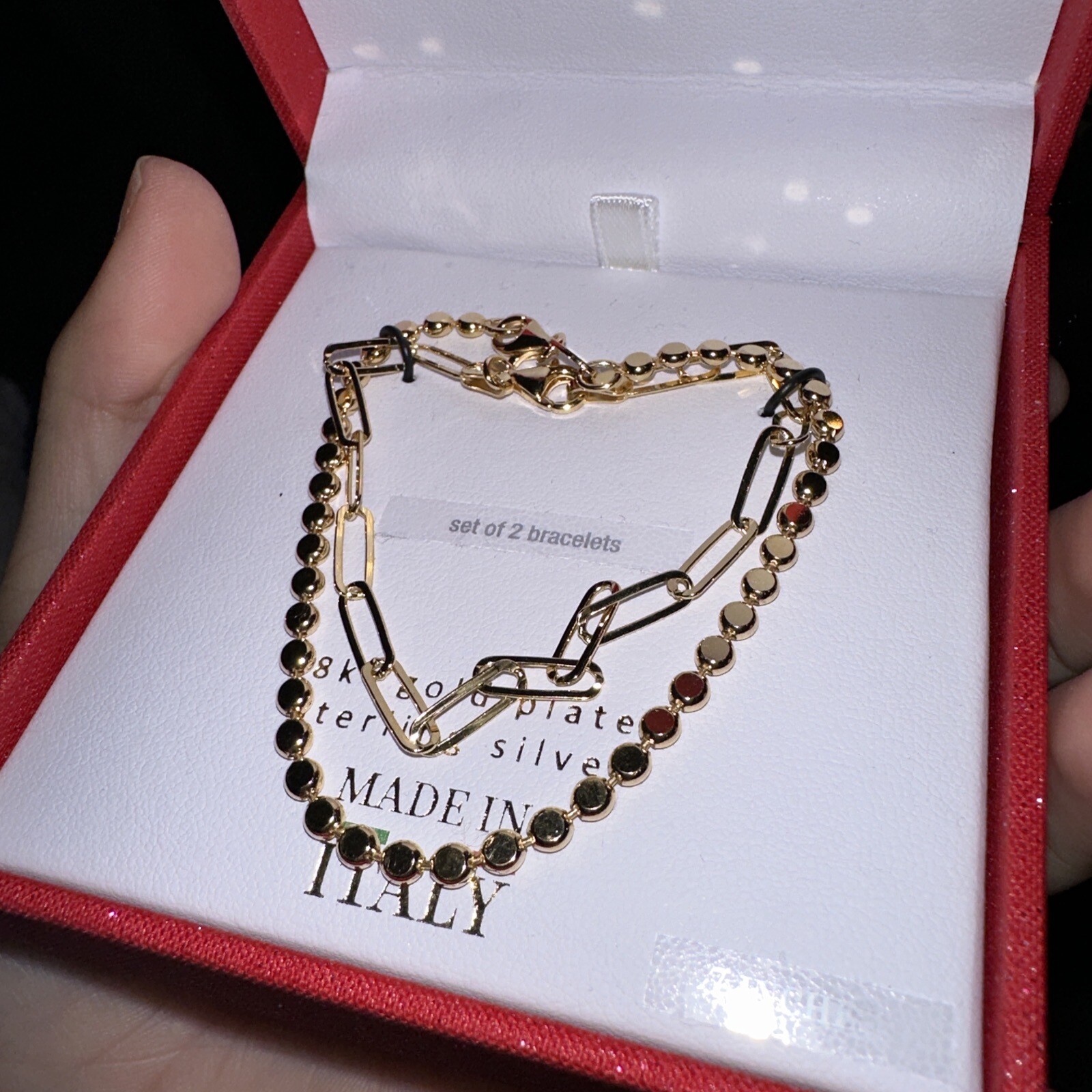 2pc Mia Fiore Italy Silver 18k Gold Plated Link Chain Paperclip Rope