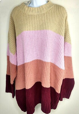 Arizona Jean Co Womens JR Plus Sz 3X Multi Deep Ruby Color Pull Over Sweater NWT