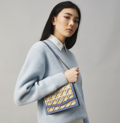 Tory BURCH Robinson Woven Mini Shoulder Bag in Bluewood Size