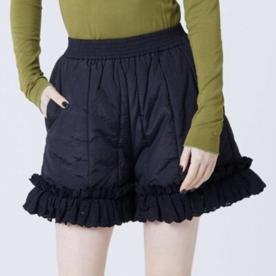 Little Sunny Bite Japan Black Nylon Eyelet Ruffle Shorts