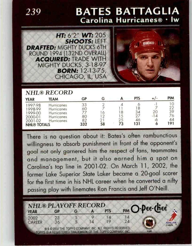 2002-03 O-Pee-Chee Bates Battaglia #239 - Image 2 of 2
