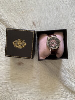 Juicy Couture Vintage Y2K Watch NWT Leather Embossed Band Crown Box Silver 