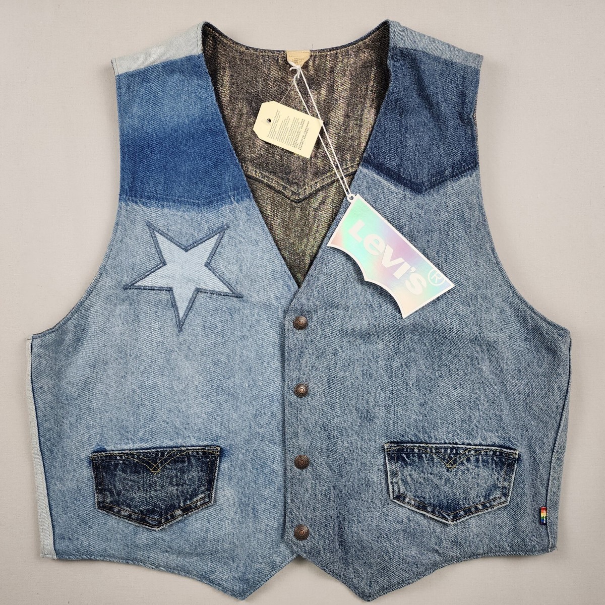 Levi's Pride Vest Size L Reversible Patchwork Blue Gold
