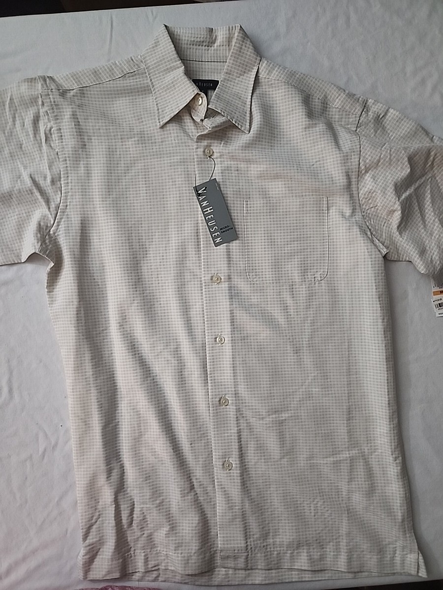 Van Heusen Mens Dress Shirt Small Beige And White