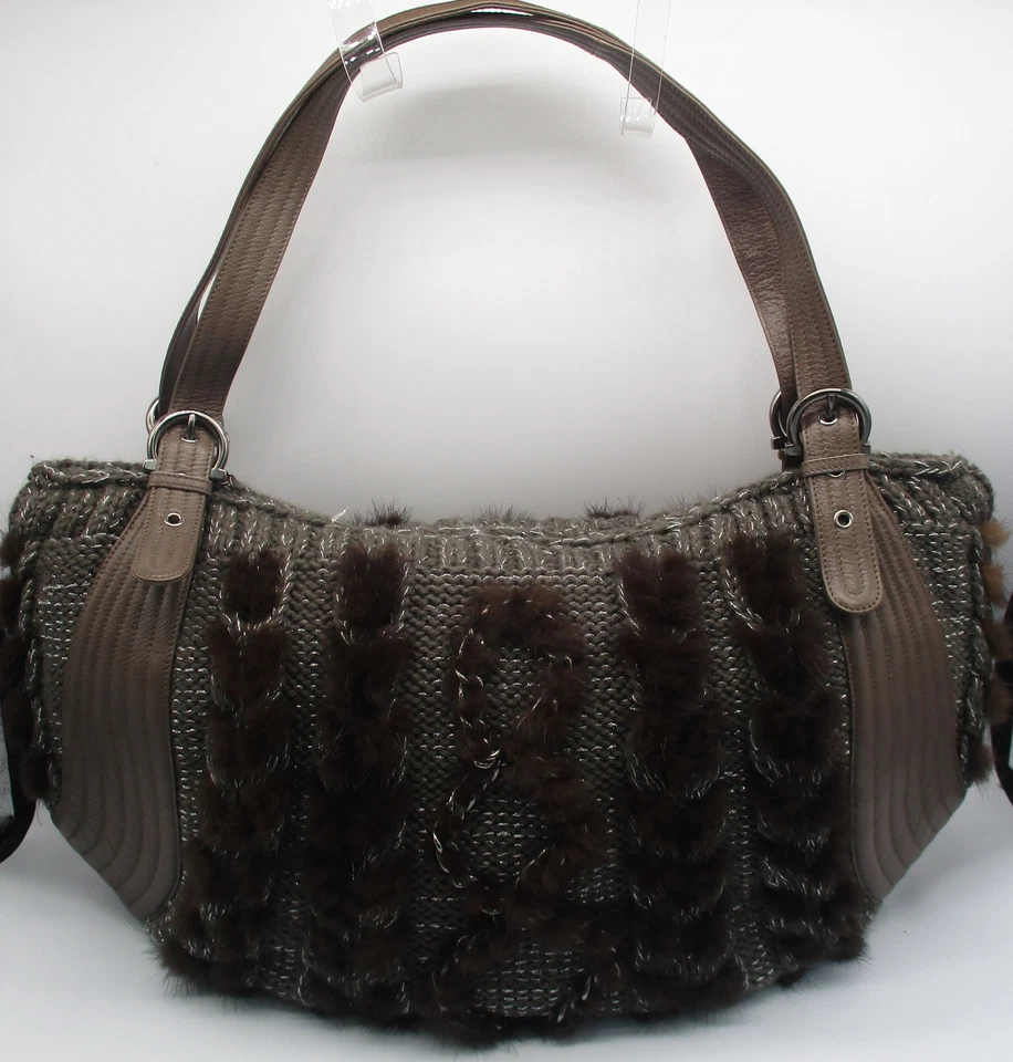 Bolso Hobo Salvatore Ferragamo 'Balena' Piel/Tejido/Cuero Genuino en Gris/Marrón Foto 3 de 4