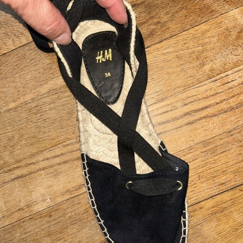 H&M Espadrille Closed Toe Sandals Size 38 US7 Lace Up Ballet Core - Picture 5 of 6