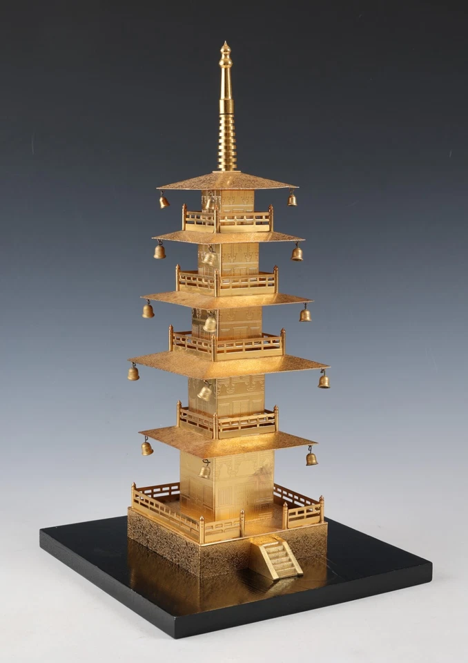 Японская винтажная латунная фигурка пятиэтажная буддийская пагода 五重塔  - Изображение 4 из 4