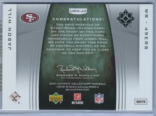 2007 Ultimate Football Jason Hill 49ers Ultimate Materials Rookie Card - Picture 2 of 2