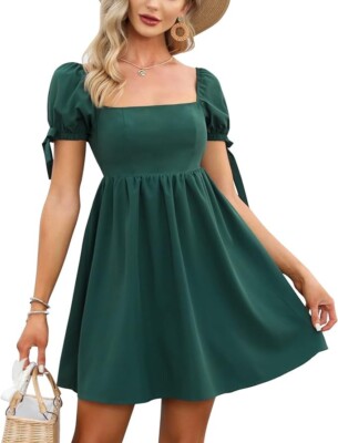 green emerald velvet dress Social And Chic Velvet Babydoll Dress In Army Green main image 1