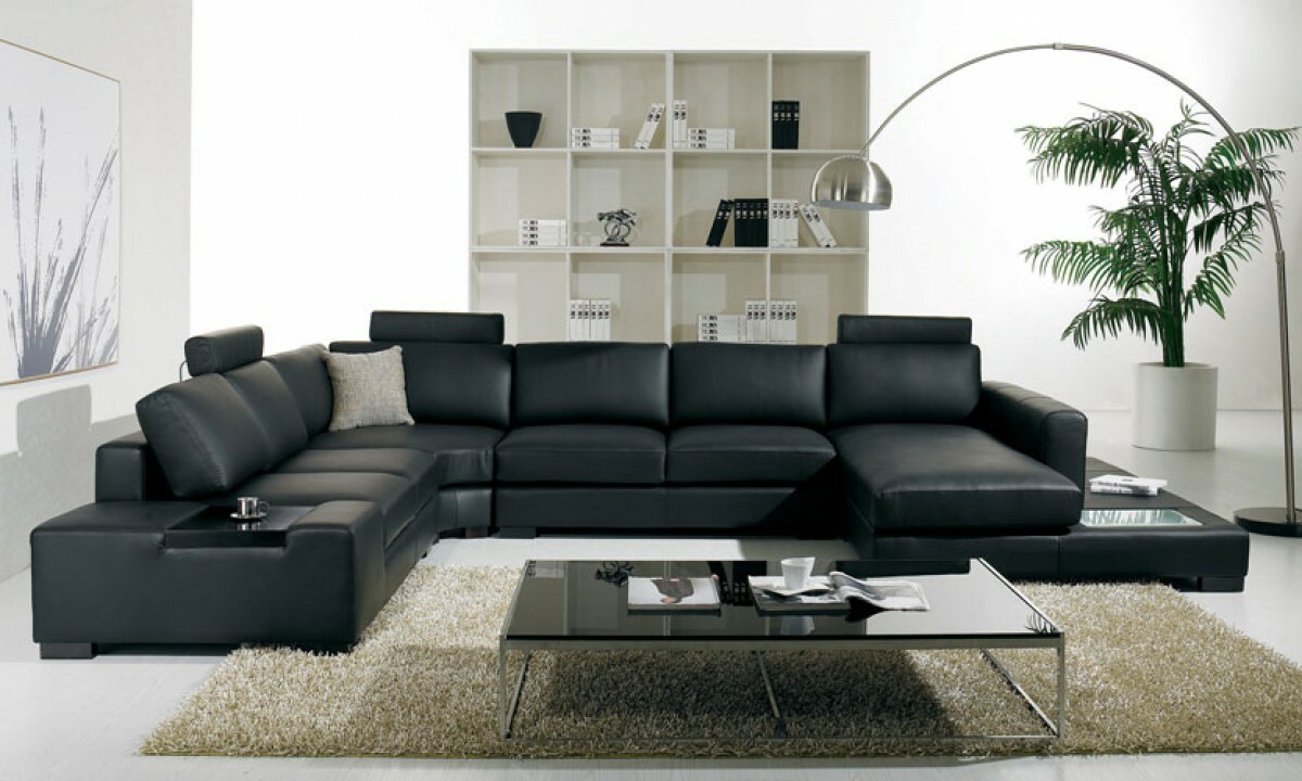 Black Leather Sofa Chaise Lounge Baci Living Room
