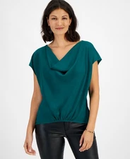I.n.c. International Concepts Women's Satin-Front Top, Green Tourmalin, sz M