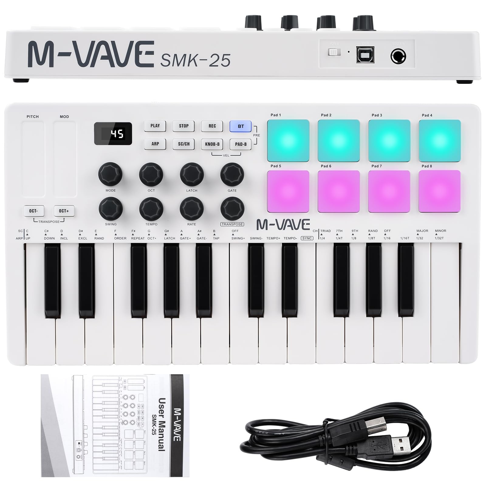 M-VAVE Clavier MIDI USB 25 touches dynamiques portable noir