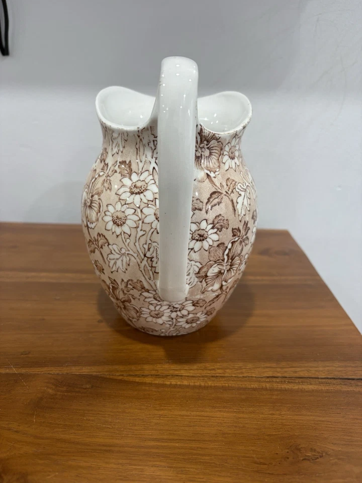 Rare Antique James Kent Ltd. Louis XIV Brown Floral Transferware Pitcher - image 4 of 4