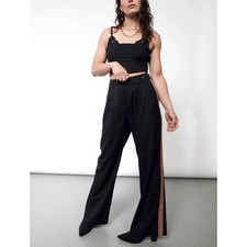 WILDFANG The Empower Wide Leg Trouser Pant Womens 4 Black Rose Brown NEW