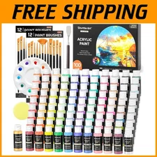 Vibrant 100 Color Acrylic Paint Set with Brushes & Palette