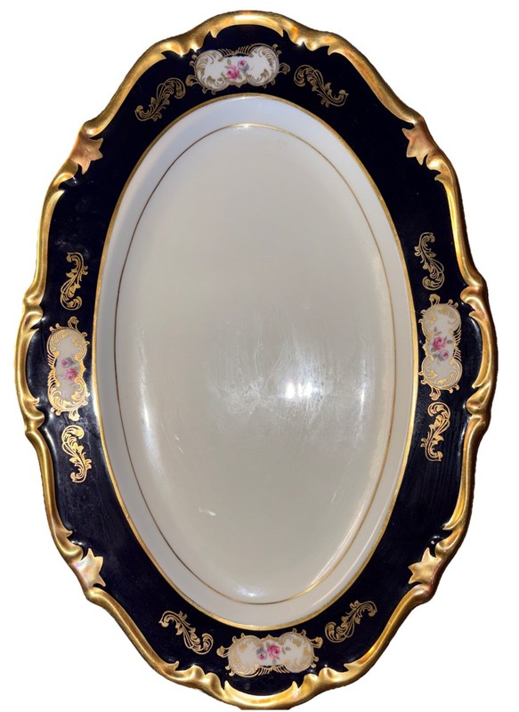 Reichenbach Echt Kobalt  15” Oval Platter Germany 24 K Gold Trim