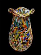 Hand Blown Murano Vase - Multicolor with Murrine - H 14cm