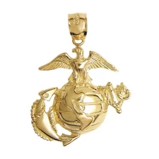 New 14k Gold USMC Insignia Emblem Pendant 