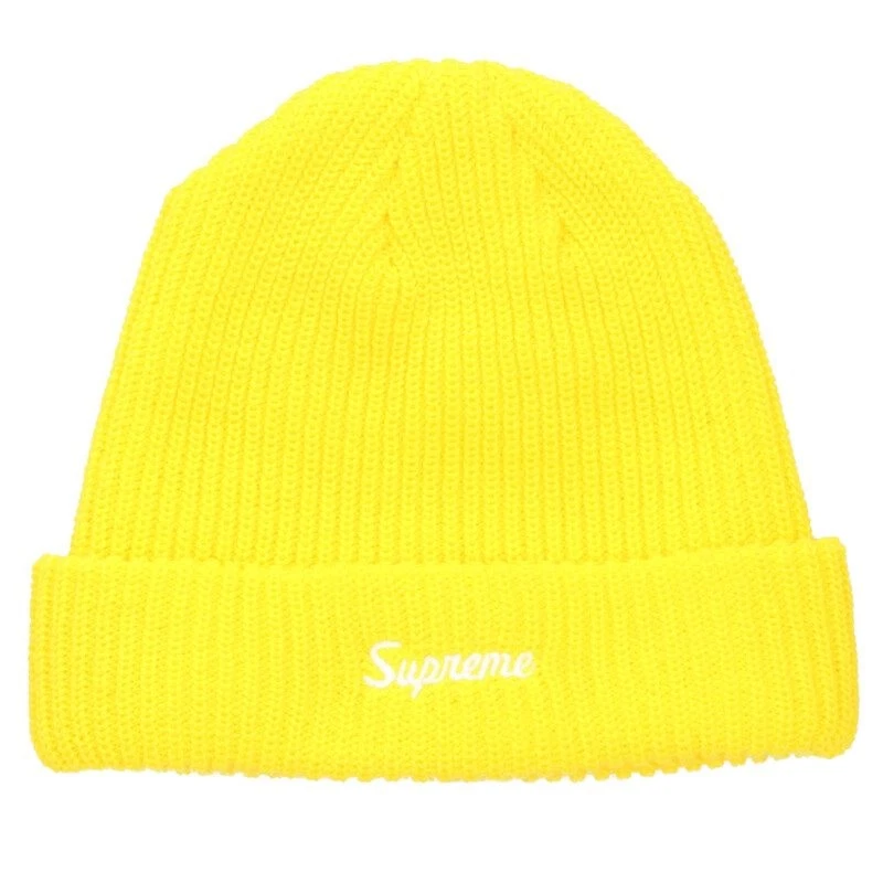 Supreme 22Aw Loose Gauge Beanie Logo Brodé Tricot Chapeau Jaune 512052 Ac H2115