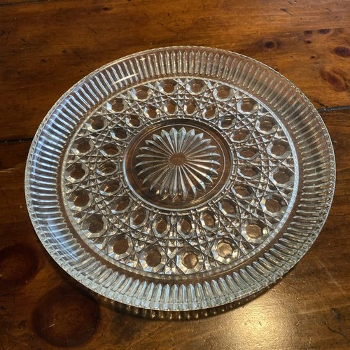 Vintage Federal Glass Windsor Clear Platter/Serving Plate Button and Cane 9"